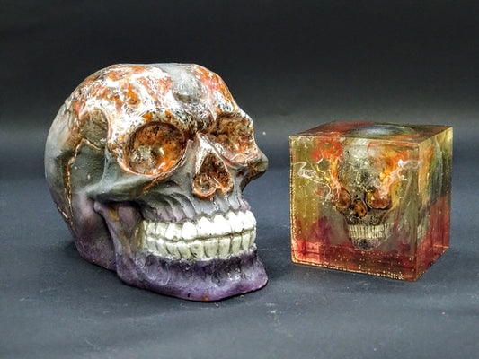 Hellbound. Resin skull and resin cube set.